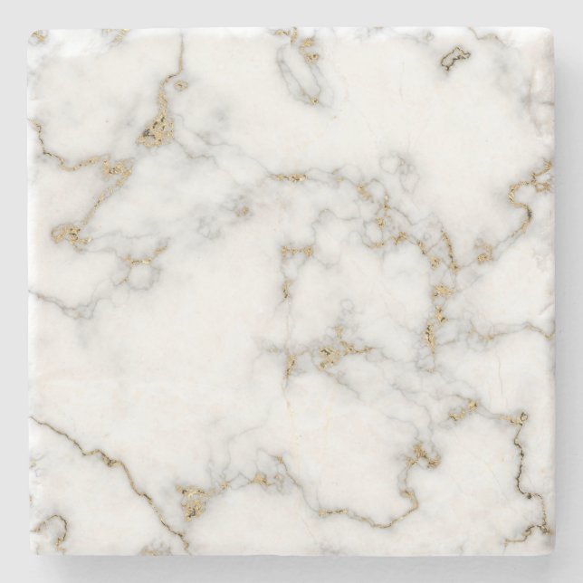Marble effect gold and white stone coaster (Front)