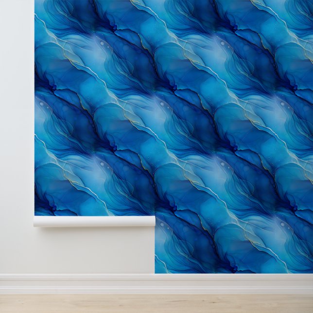 Marble Effect Shimmer Blue European Aesthetic Wallpaper (Application)