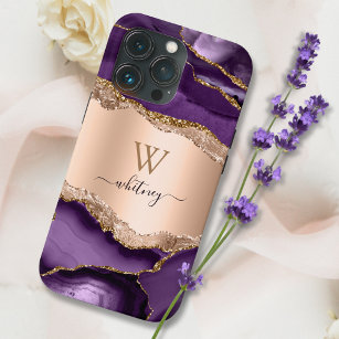  Marble Elegant Liquid Ink Rose Gold Purple Agate iPhone 13 Pro Case