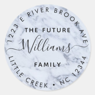 Marble   Elegant Modern Future Mr and Mrs Address Classic Round Sticker