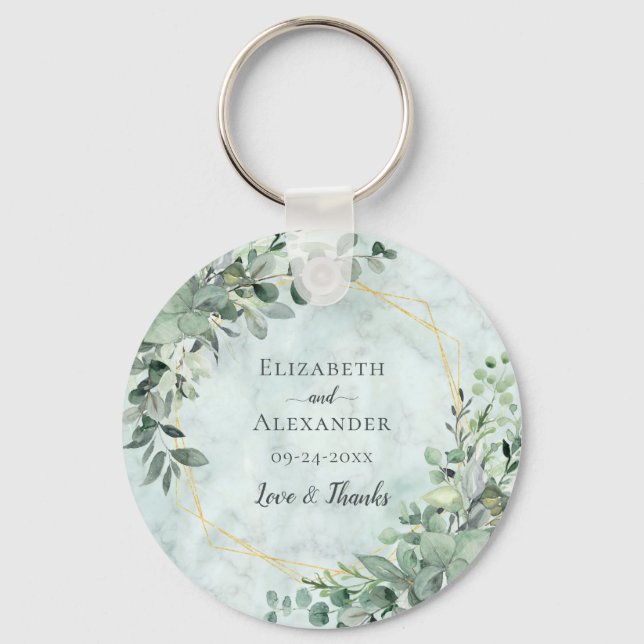 Marble Eucalyptus Greenery Geometric Wedding Favou Keychain (Front)