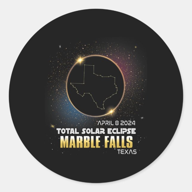 Marble Falls Texas Total Solar Eclipse 2024 1  Classic Round Sticker (Front)