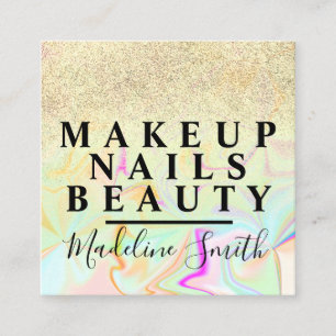   Marble Faux Glitter Holograph Makeup Artist Nail Square Business Card