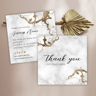 Marble Faux Gold Elegant Thank You For Purchase Square Business Card