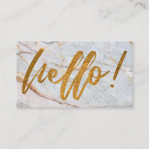Marble & Faux Gold Foil Hello, Handwriting Script Business Card