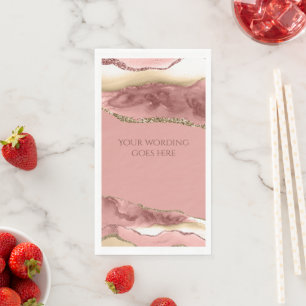 Marble faux gold pink rose agate geode watercolor napkin