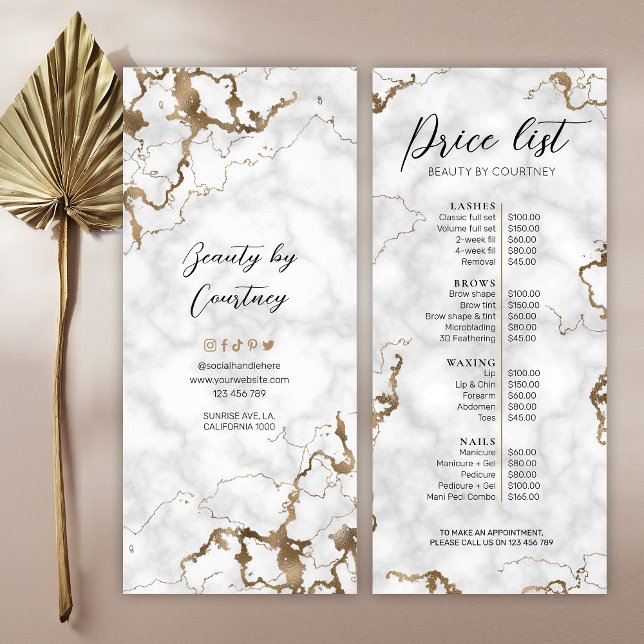 Marble Faux Gold Script Font Salon Price List Menu (Creator Uploaded)