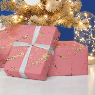 Marble faux gold vein rose salmon elegant chic wrapping paper