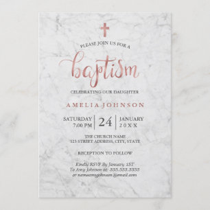 Marble Faux Rose Gold Baptism Invitation