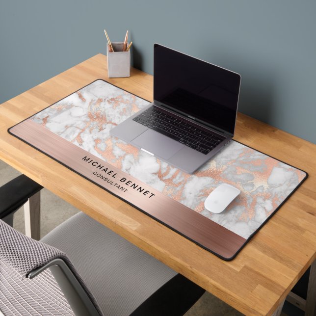 Marble Faux Rose Gold Metallic Business (Bureau 2)