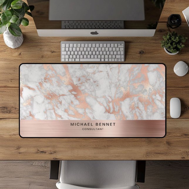Marble Faux Rose Gold Metallic Business (Marble Faux Rose Gold Metallic Business Desk Mat)