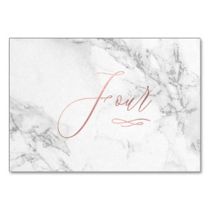 Marble Faux Rose Gold Romantic Calligraphy Four 4 Table Number