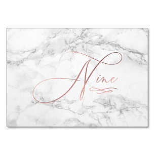 Marble Faux Rose Gold Romantic Calligraphy Nine 9 Table Number