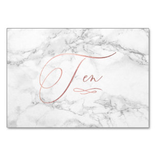 Marble Faux Rose Gold Romantic Calligraphy Ten 10 Table Number