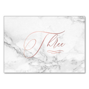 Marble Faux Rose Gold Romantic Calligraphy Three 3 Table Number