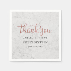 Marble Faux Rose Gold Thank You Sweet Sixteen Napkin