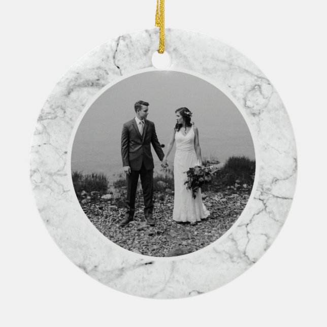 Marble First Christmas as Mr & Mrs Personal Photo Ceramic Ornament (Back)