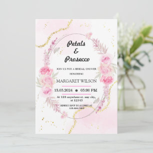 Marble Floral Petals and Prosecco Bridal Shower  Invitation