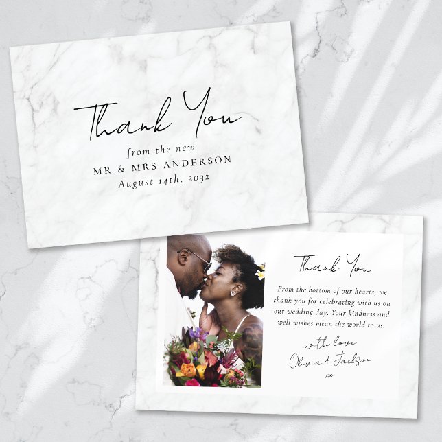 Marble Frame Photo Wedding Thank You Card (Creator Uploaded)