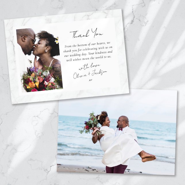 Marble Frame Photo Wedding Thank You Card (Creator Uploaded)