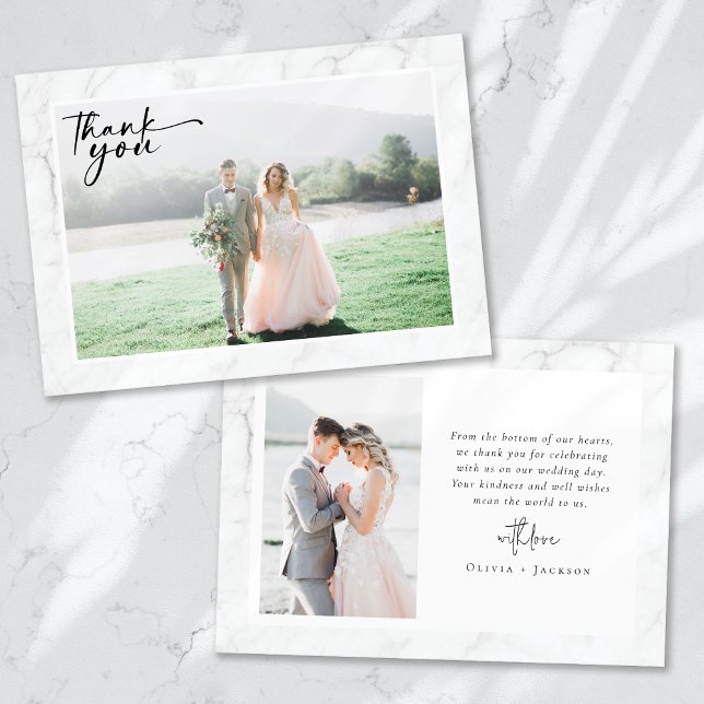 Marble Frame Photo Wedding Thank You Card (Creator Uploaded)