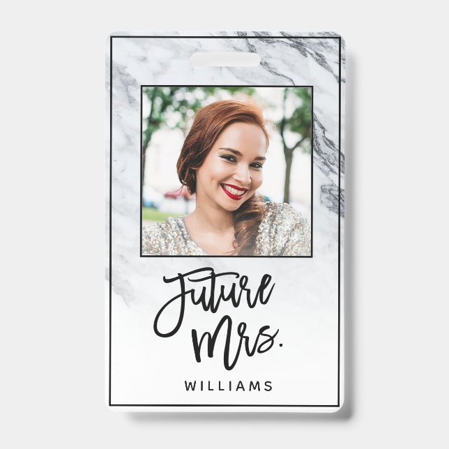 Marble Future Mrs. Bride Bachelorette Party Photo Badge (Front)