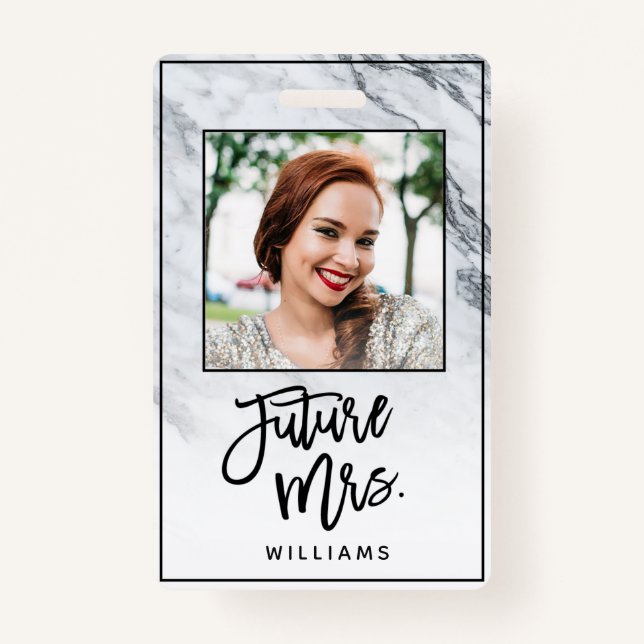 Marble Future Mrs. Bride Bachelorette Party Photo Badge (Front)