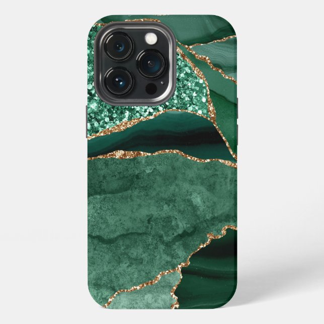 Marble Geode Gold Green Glitter Agate iPhone Case (Back)