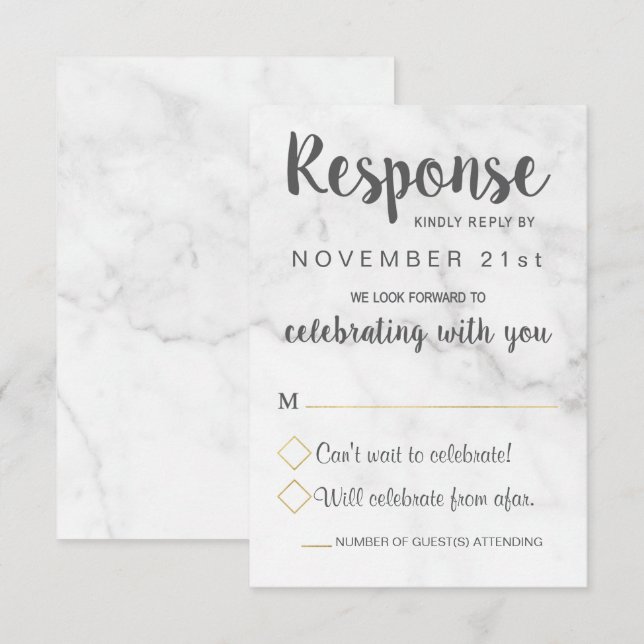 Marble Geometric Elegant Wedding RSVP Card (Front/Back)