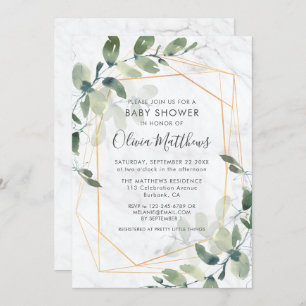 Marble Geometric Gold Eucalyptus Baby Shower Invitation