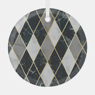 Marble Geometric: Gold Lines Luxury Glass Ornament