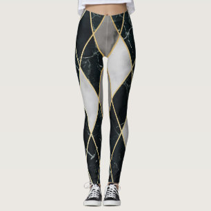 Marble Geometric: Gold Lines Luxury Leggings