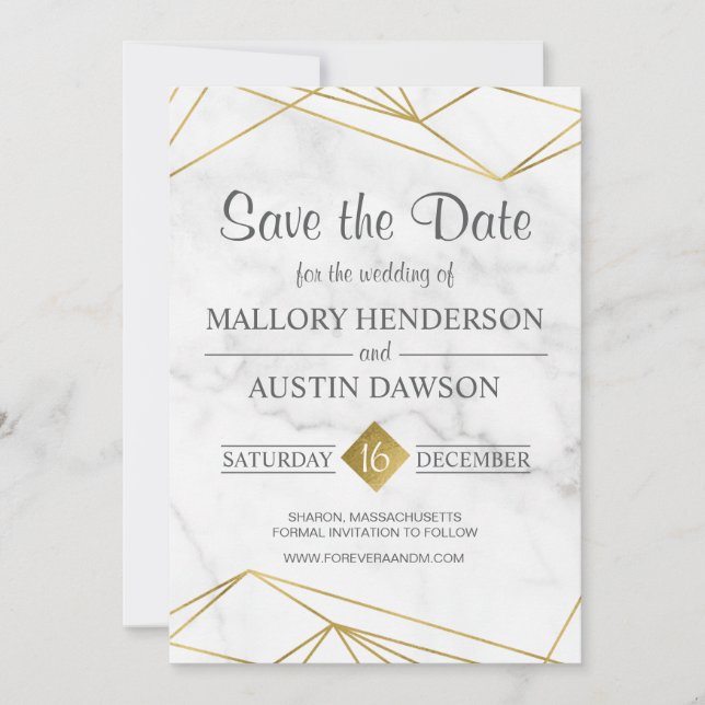 Marble Geometric Wedding Save the Date Card (Front)
