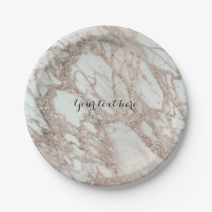 Marble Glam Rose Pink Gold Silver Designer Style Paper Plate