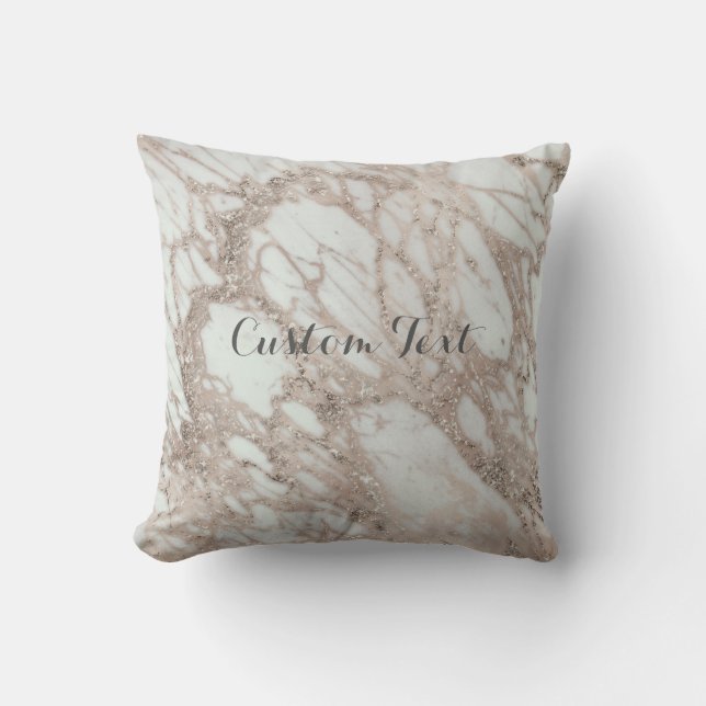 Marble Glam Rose Pink Gold Silver Designer Style Throw Pillow (Front)
