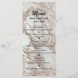 Marble Glam Rose Pink Gold Silver Party Menu Card