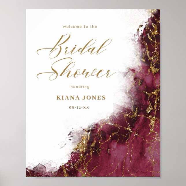 Marble Glitter Bridal Shower Burgundy Gold ID644 Poster (Front)