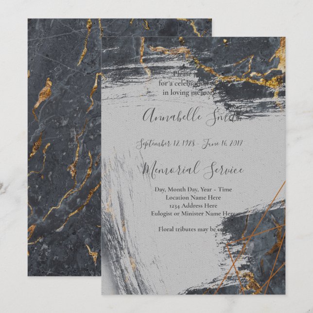 Marble Glitter Geometric  Loving Memory Invitation (Front/Back)
