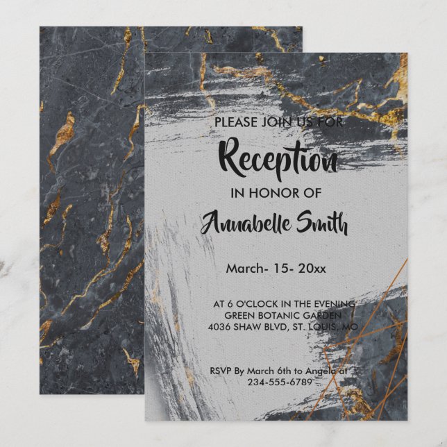Marble Glitter Geometric  Reception Invitation (Front/Back)