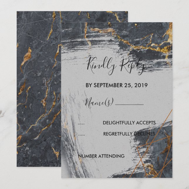 Marble Glitter Geometric RSVP Invitation (Front/Back)