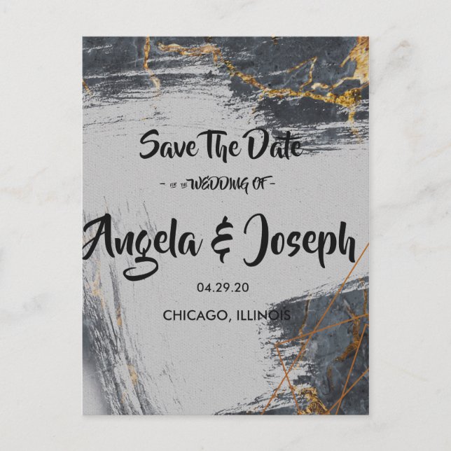 Marble Glitter Geometric Save the Date Announcement Postcard (Front)
