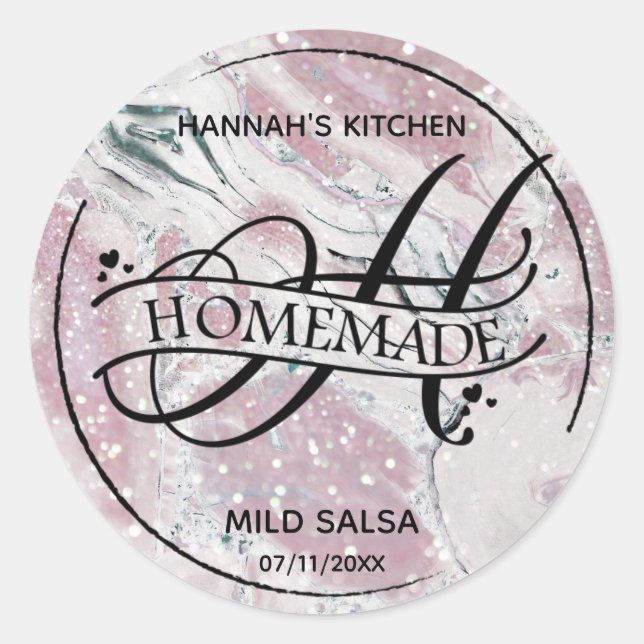 Marble Glitter Monogram H Homemade Product Labels (Front)