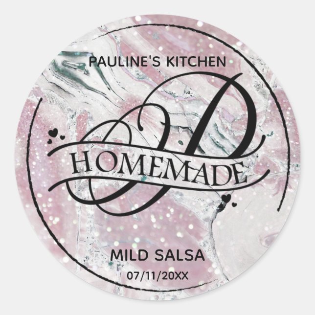 Marble Glitter Monogram P Homemade Product Labels (Front)