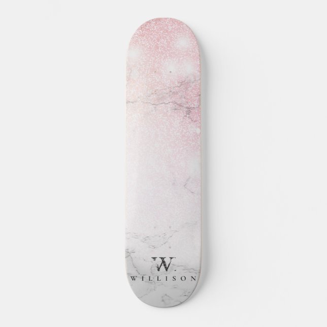 Marble Glitter Personalized Skateboard (Front)