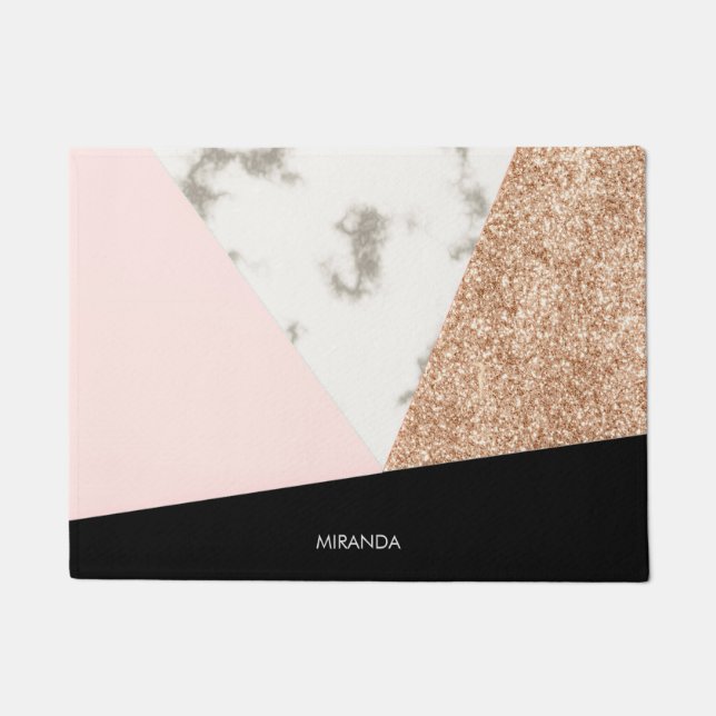 Marble Glitter Rose Mosaic Doormat (Front)