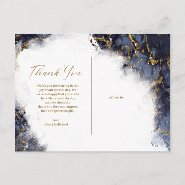 Marble Glitter Thank You Navy Blue Gold ID644 Announcement Postcard (Front)