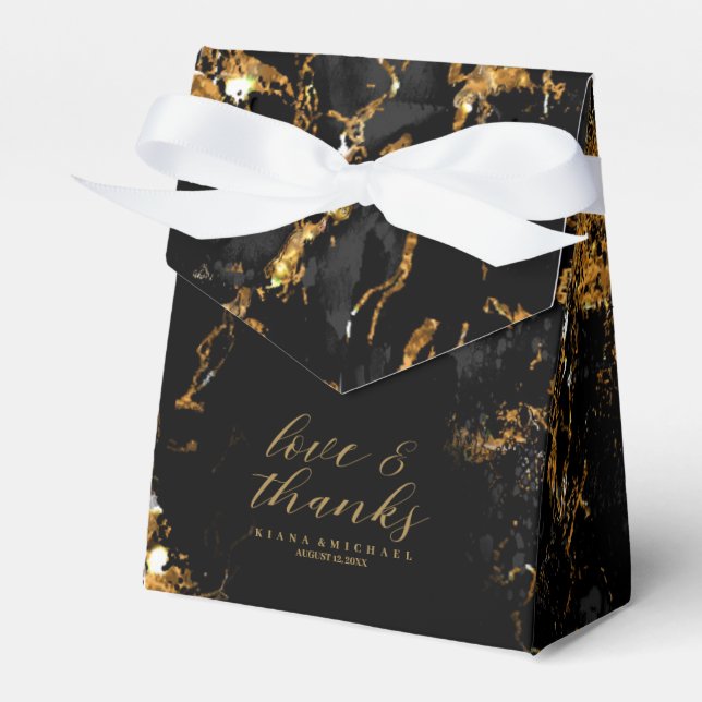 Marble Glitter Wedding Black Gold ID644 Favor Box (Front Side)