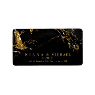 Marble Glitter Wedding Black Gold ID644 Label