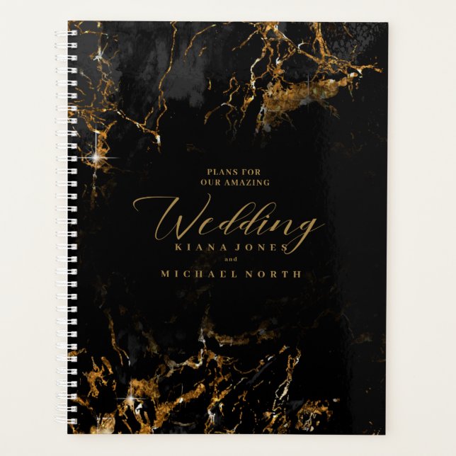 Marble Glitter Wedding Black Gold ID644 Planner (Front)