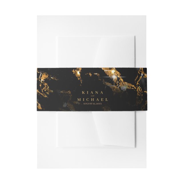 Marble Glitter Wedding Black Gold V1 ID644 Invitation Belly Band (Front Example)